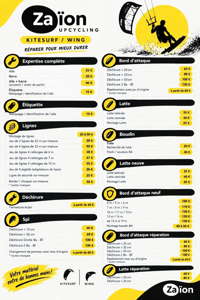 Grille tarifaire Kitesurf et Wingfoil